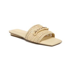 FRANCO SARTO Womens Beige Chain Woven Caven Square Toe Slip On Slide Sandals 7 M